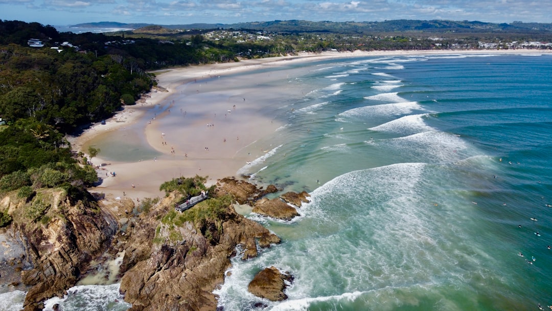 an aerial view of a beach and ocean
