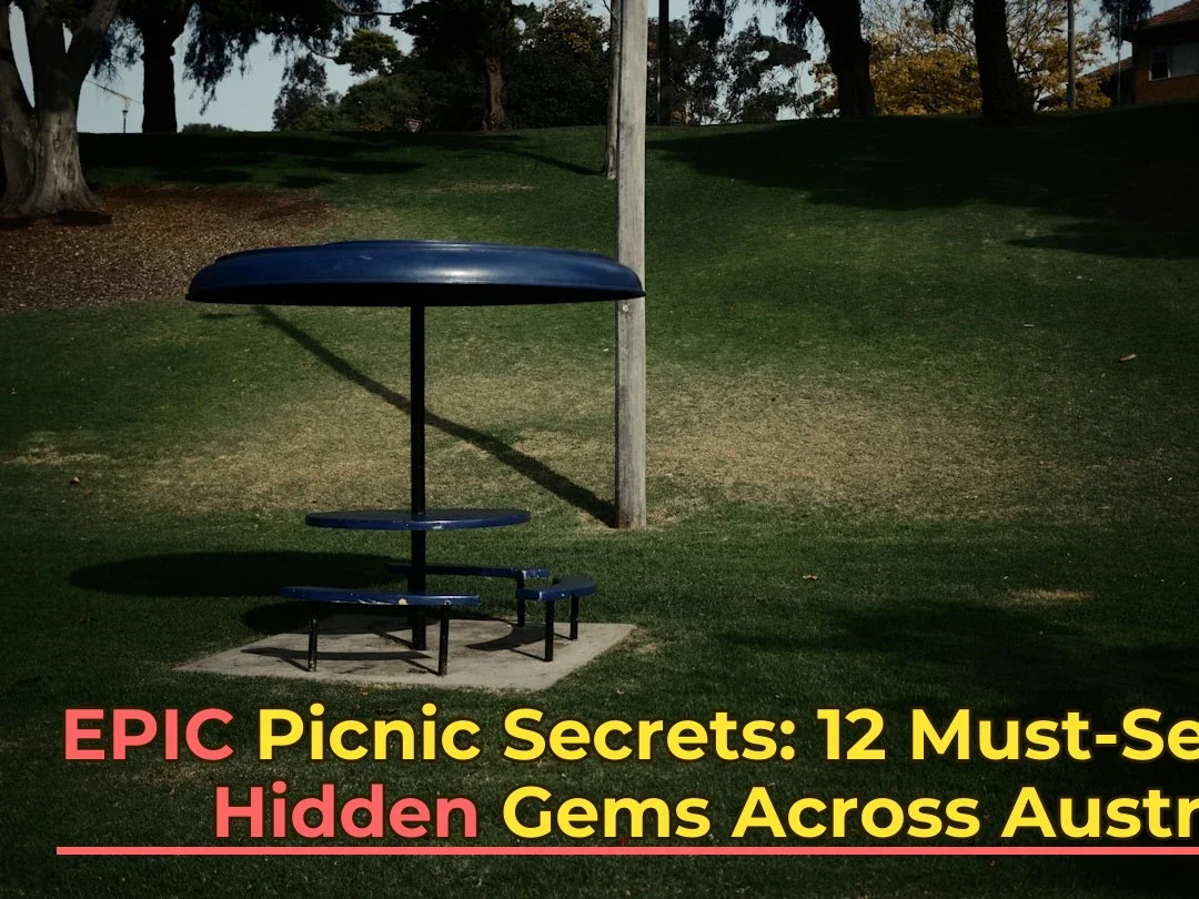 a blue picnic table and benches in a park