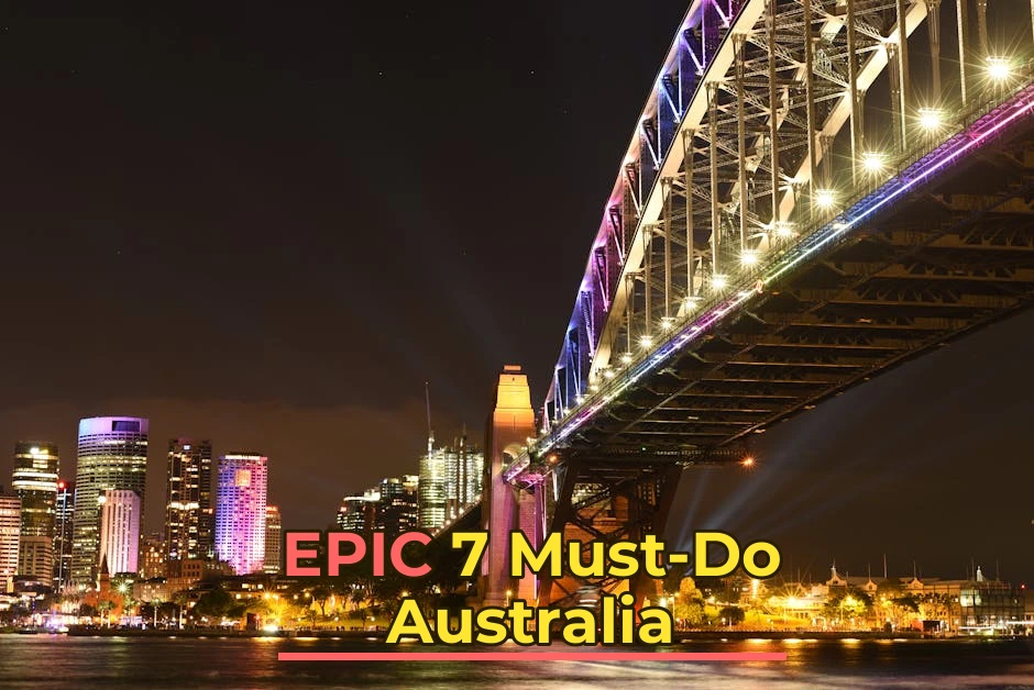 Stunning night view of Sydney Harbour Bridge with illuminated city skyline reflecting on the water.