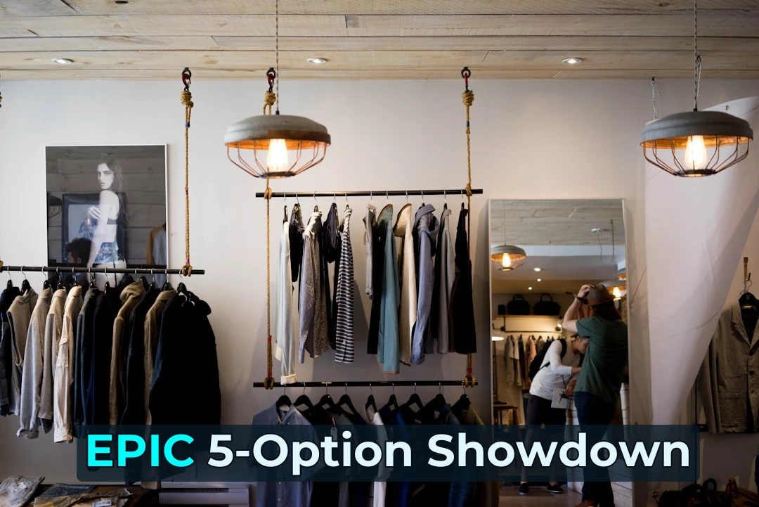 clothing boutique interior with hanging racks